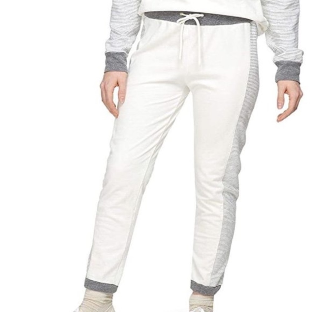 NEW Monrow White + Gray Stripe Mix Joggers Medium